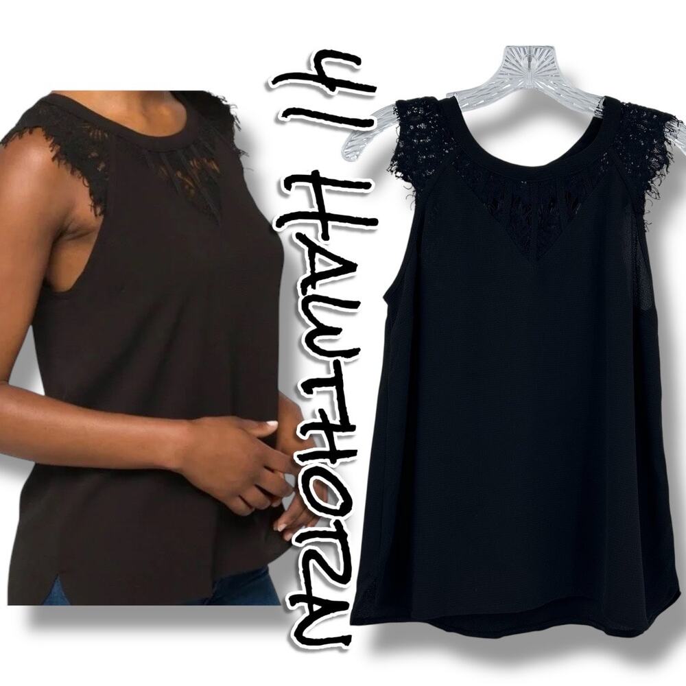 41Hawthorn Jarred Lace Detail Cap Sleeve Blouse Black Romantic Glam Womens XSP